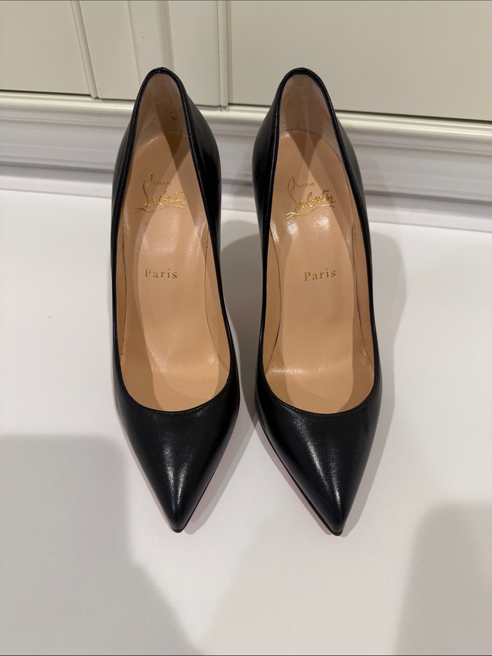 Christian Louboutin Black Leather Pointed Toe Pumps